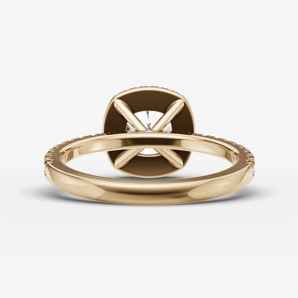 Aurore Etoile cushion diamond setting in gold, top view