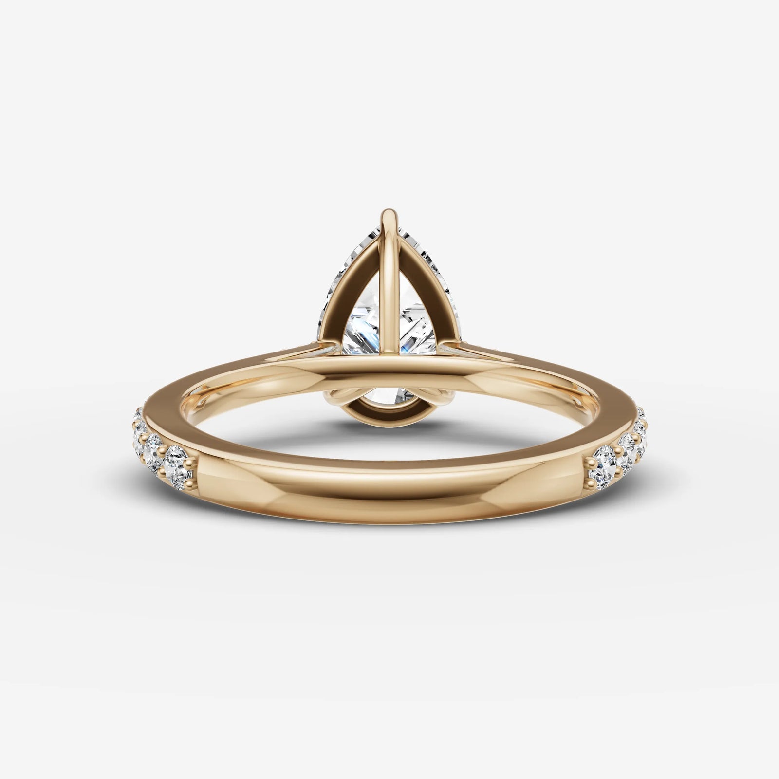 Cathedrale pear diamond setting in gold, top view