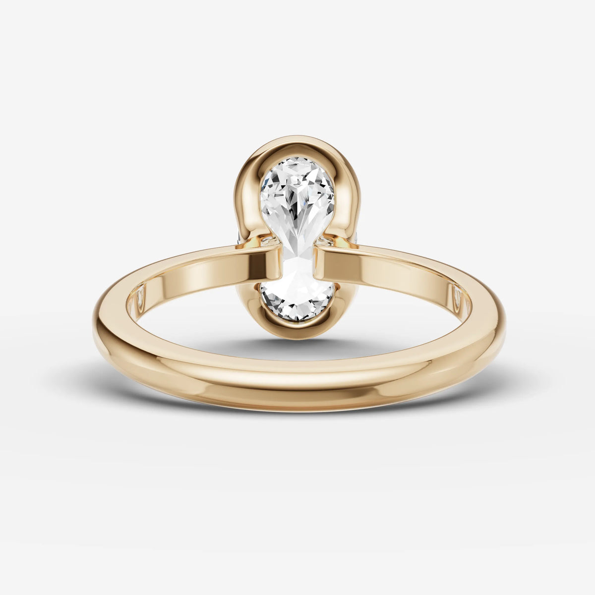 Demi oval diamond setting in gold, top view