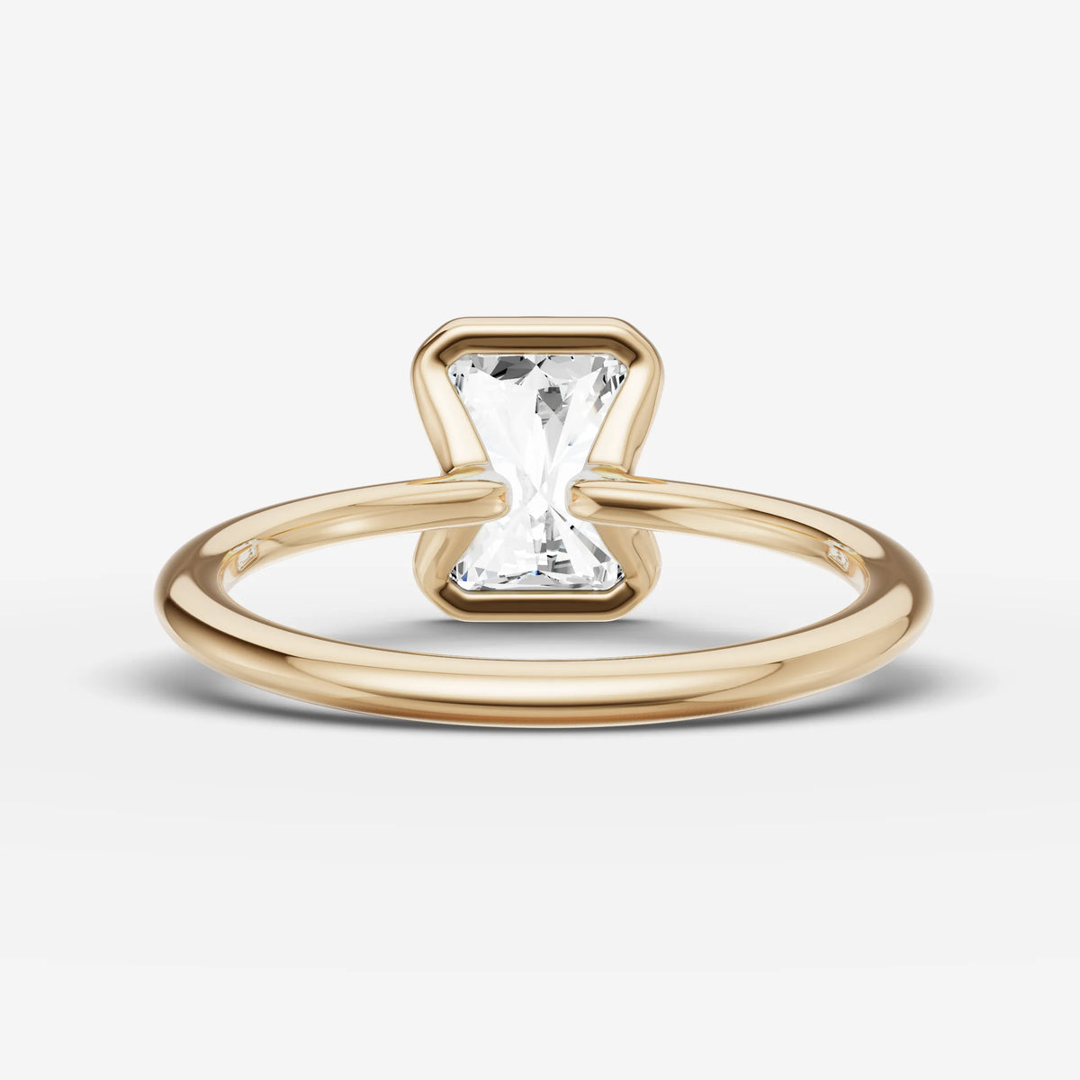 Demi radiant diamond setting in gold, top view