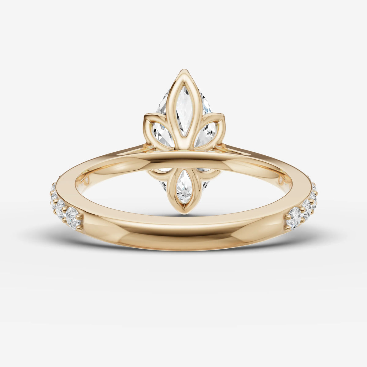 Cathedrale marquise diamond setting in gold, top view