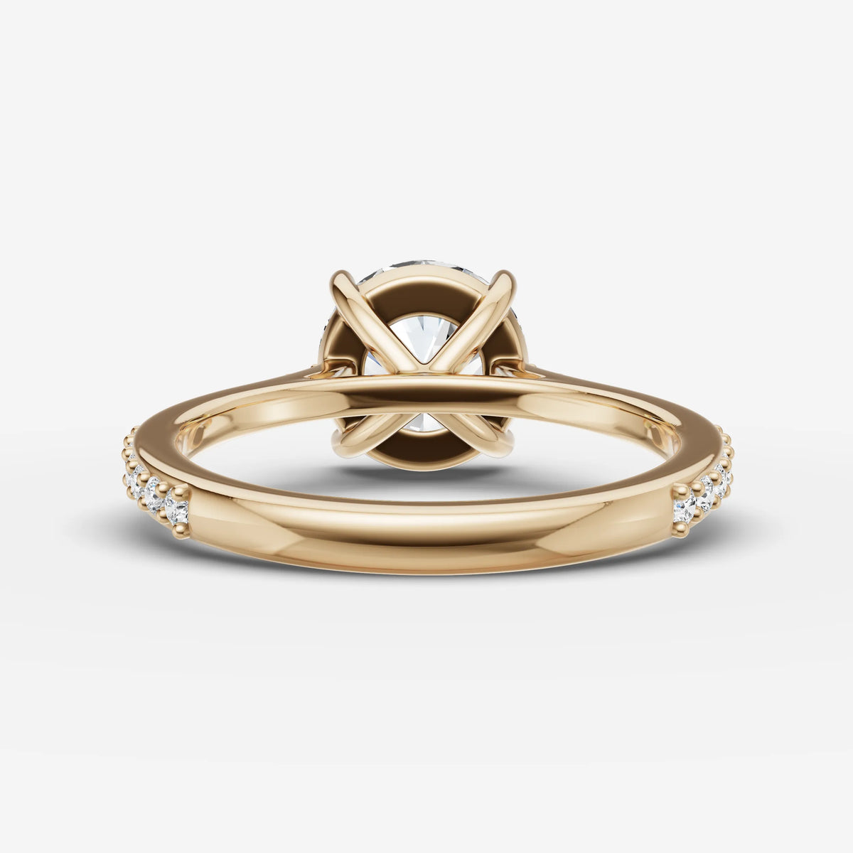 Cathedrale round diamond setting in gold, top view