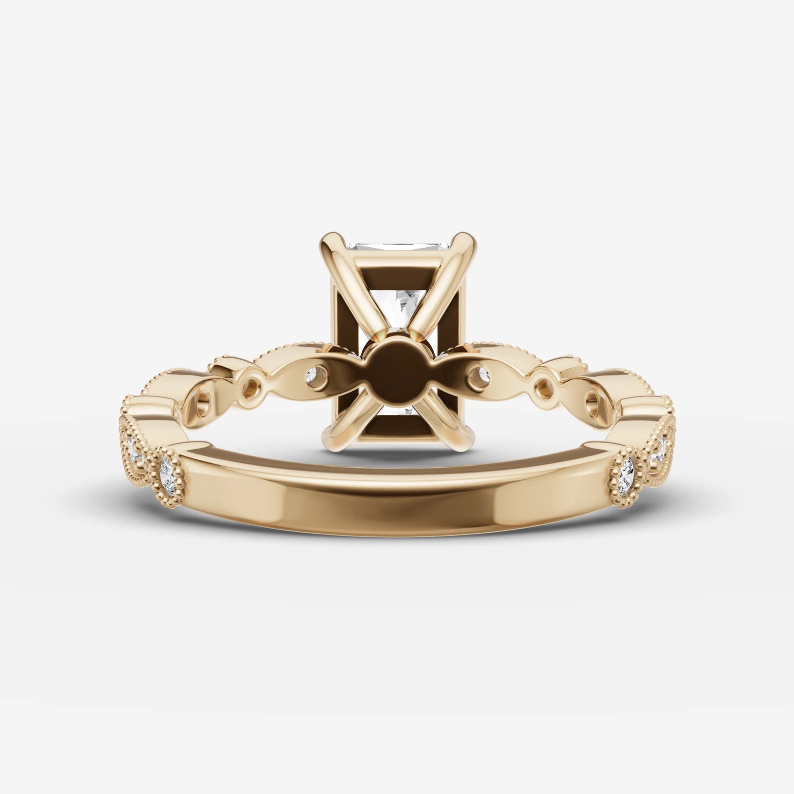 Heritage radiant diamond setting in gold, top view