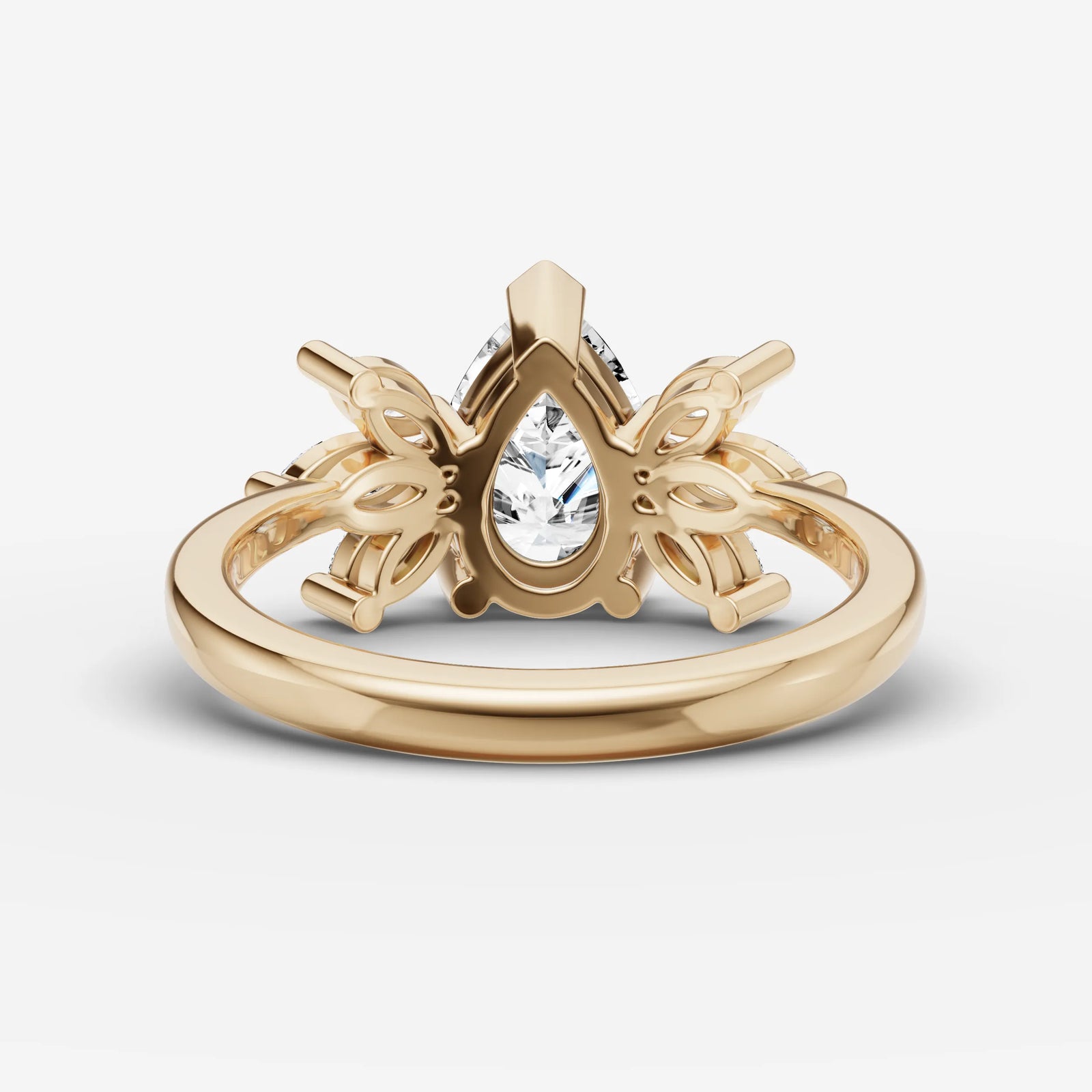 Fleur pear diamond setting in gold, top view