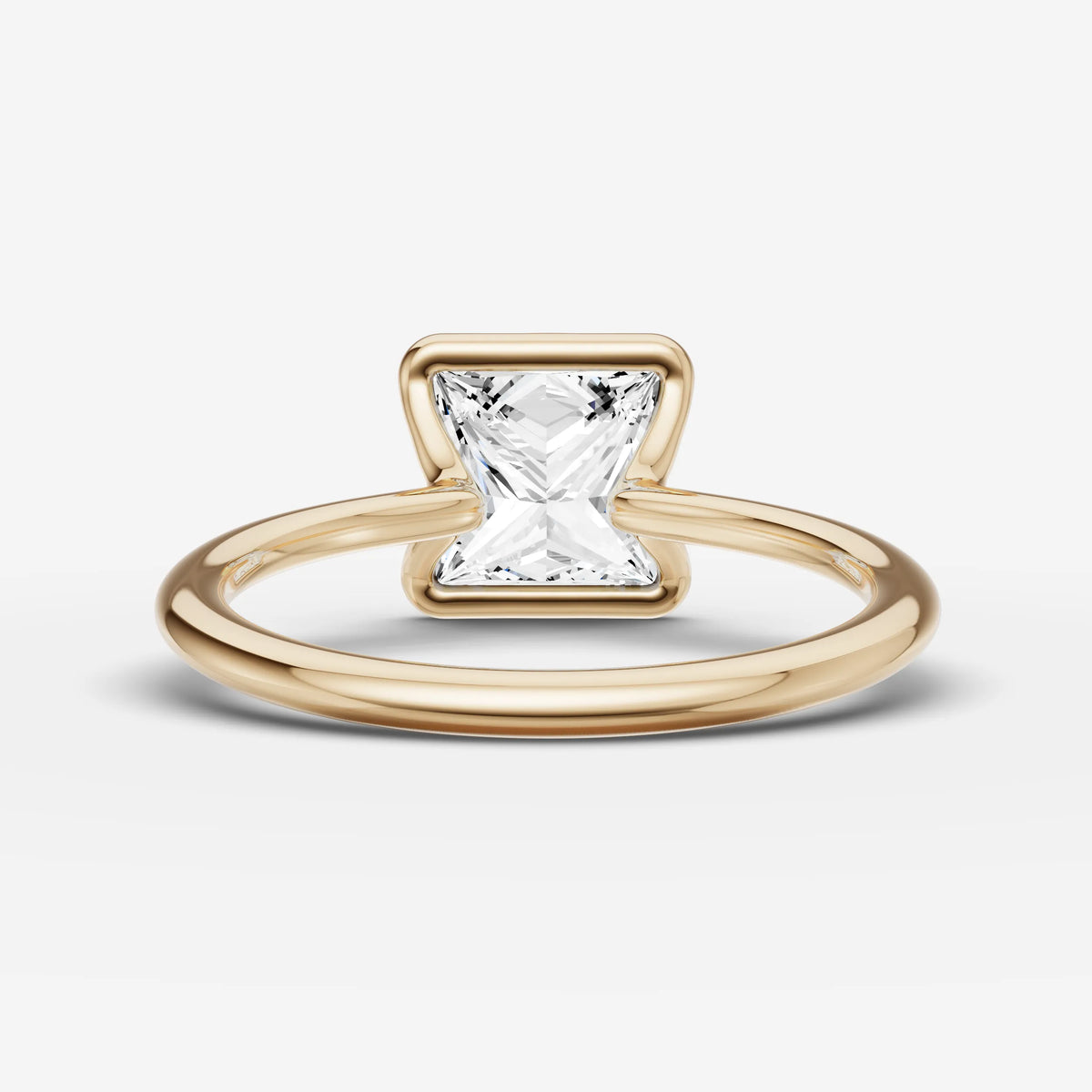 Demi princess diamond setting in gold, top view