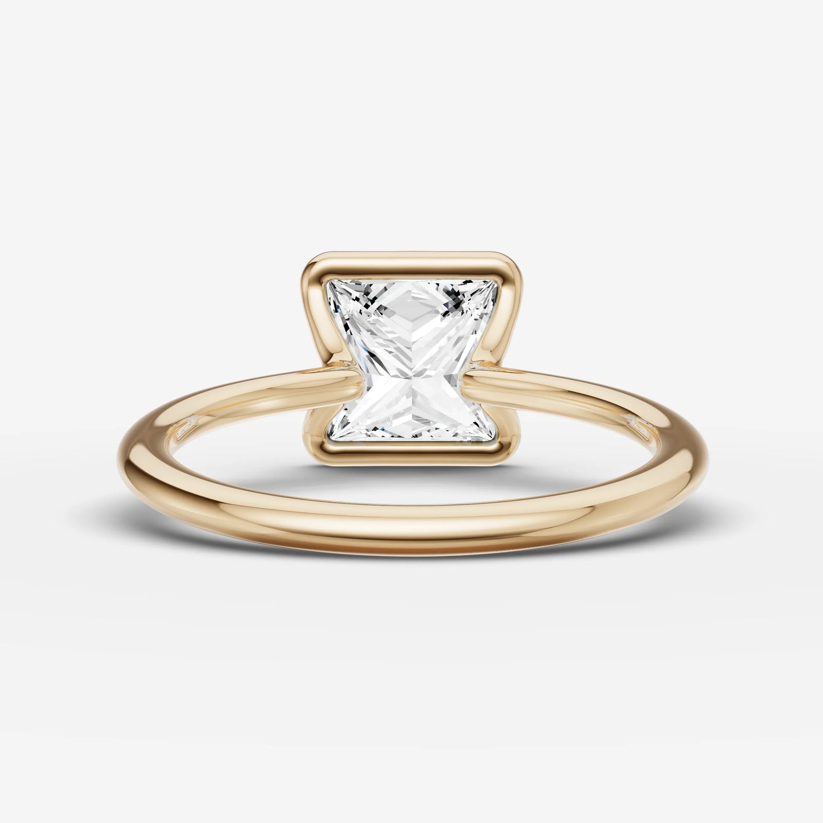 Demi princess diamond setting in gold, top view
