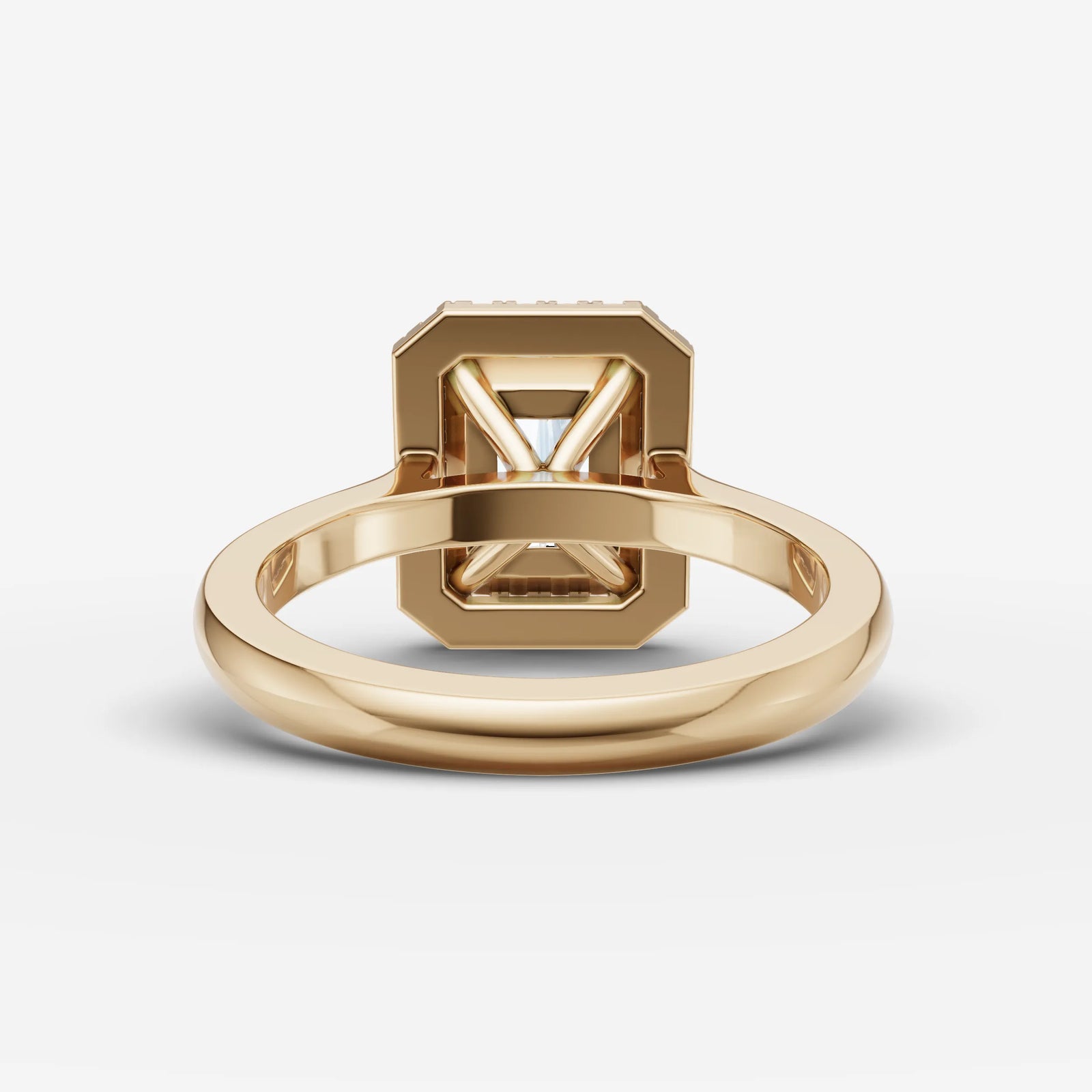 Aurore emerald diamond setting in gold, top view