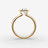 Demi radiant diamond setting in gold, profile angle