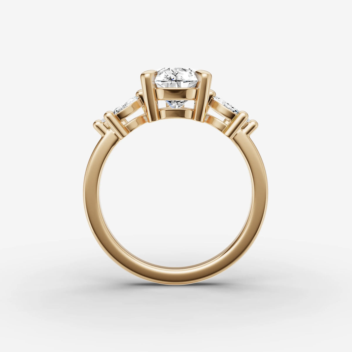 Fleur pear diamond setting in gold, profile angle