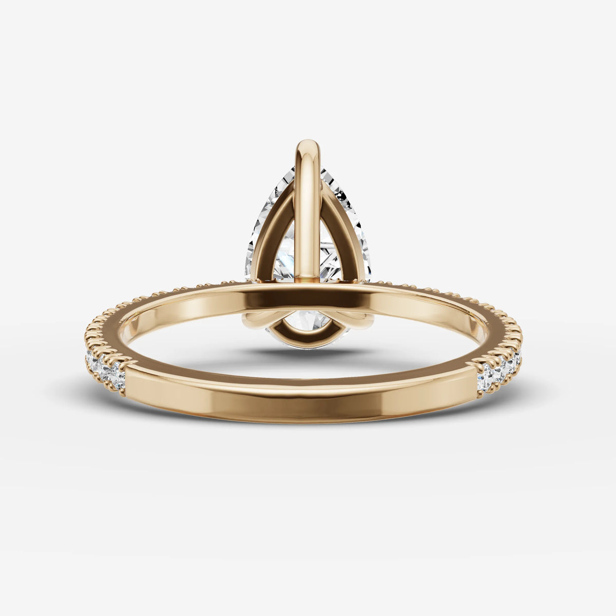 Etoile pear diamond setting in gold, top view