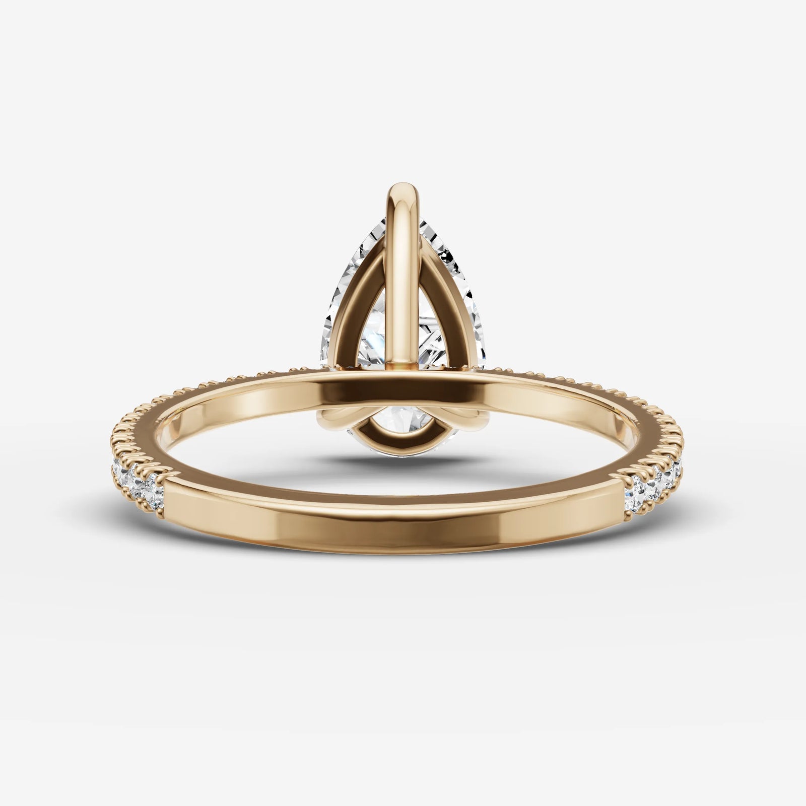 Etoile pear diamond setting in gold, top view