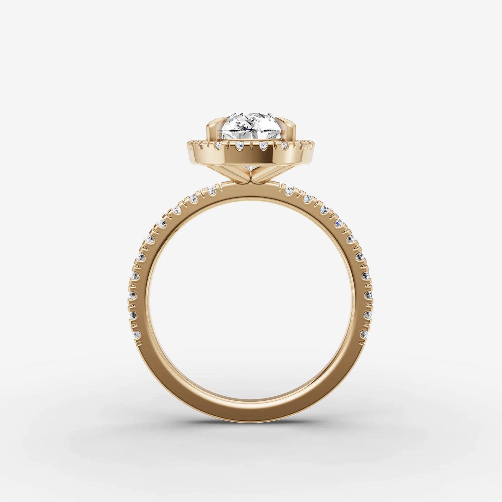 Aurore Etoile pear diamond setting in gold, profile angle