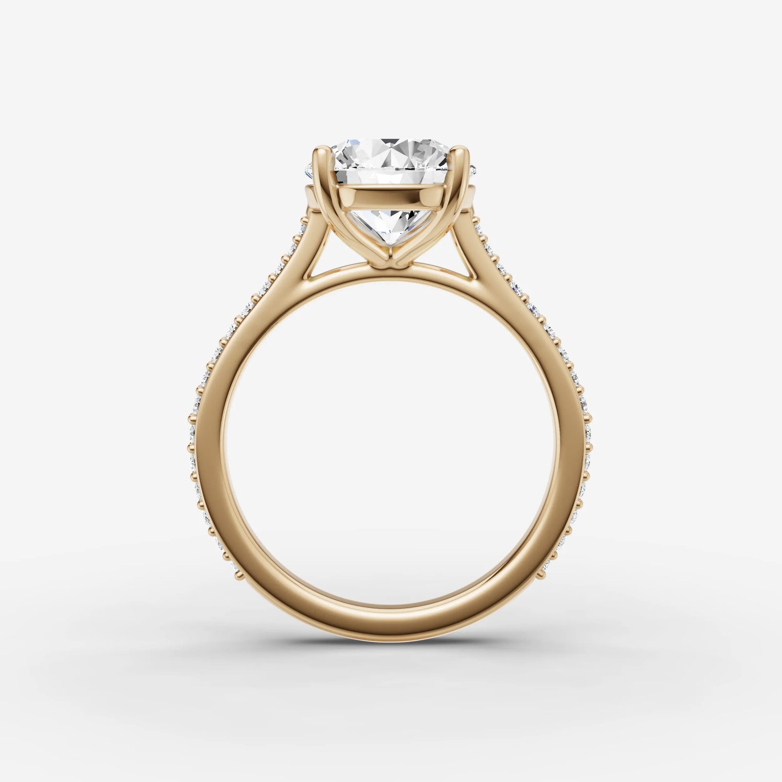 Cathedrale round diamond setting in gold, profile angle