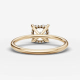 Mystere cushion diamond setting in gold, top view