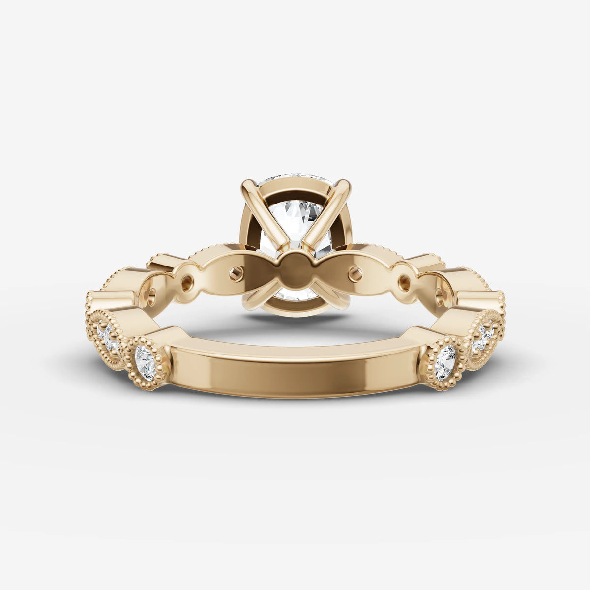 Heritage elongated cushion diamond setting in gold, top view