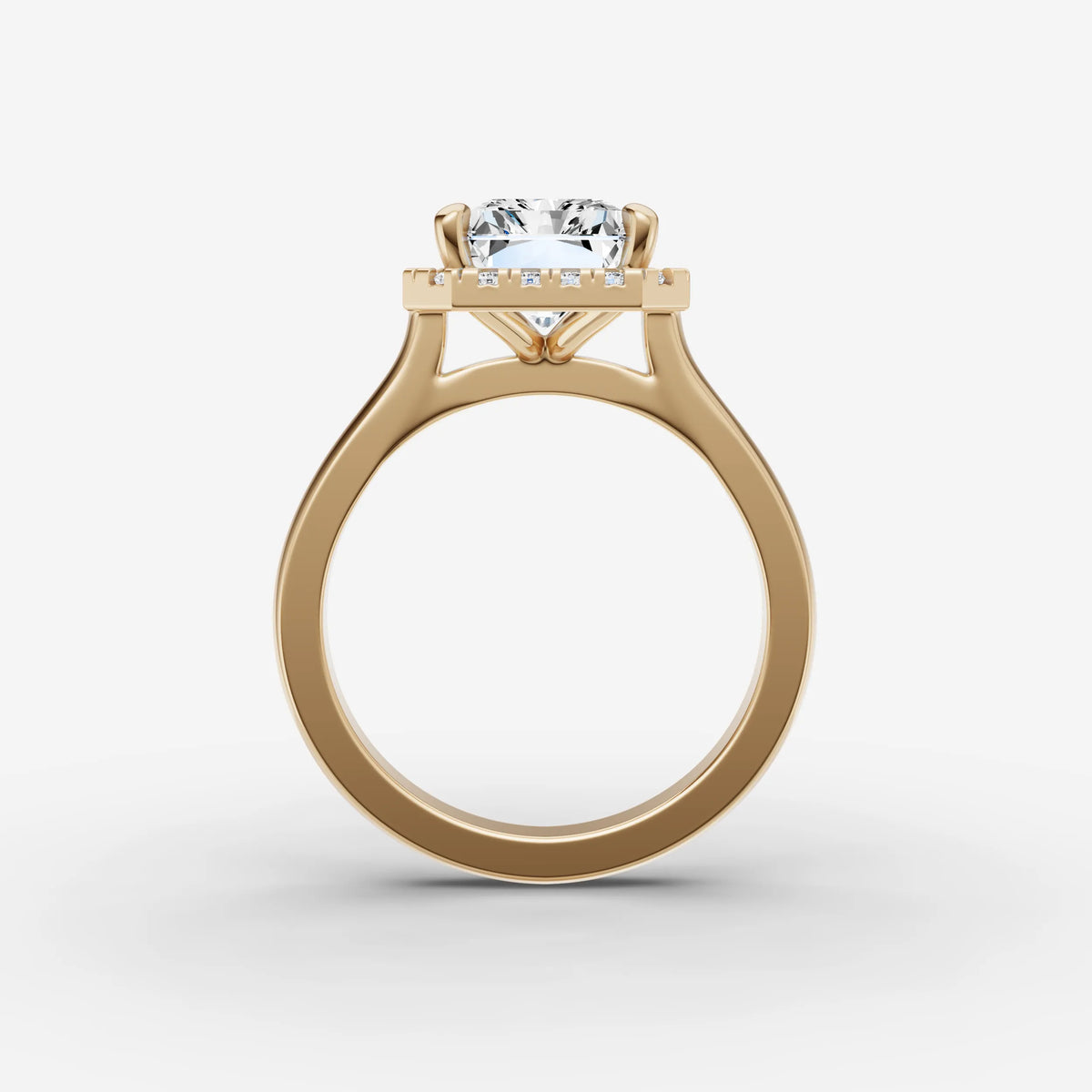 Aurore emerald diamond setting in gold, profile angle