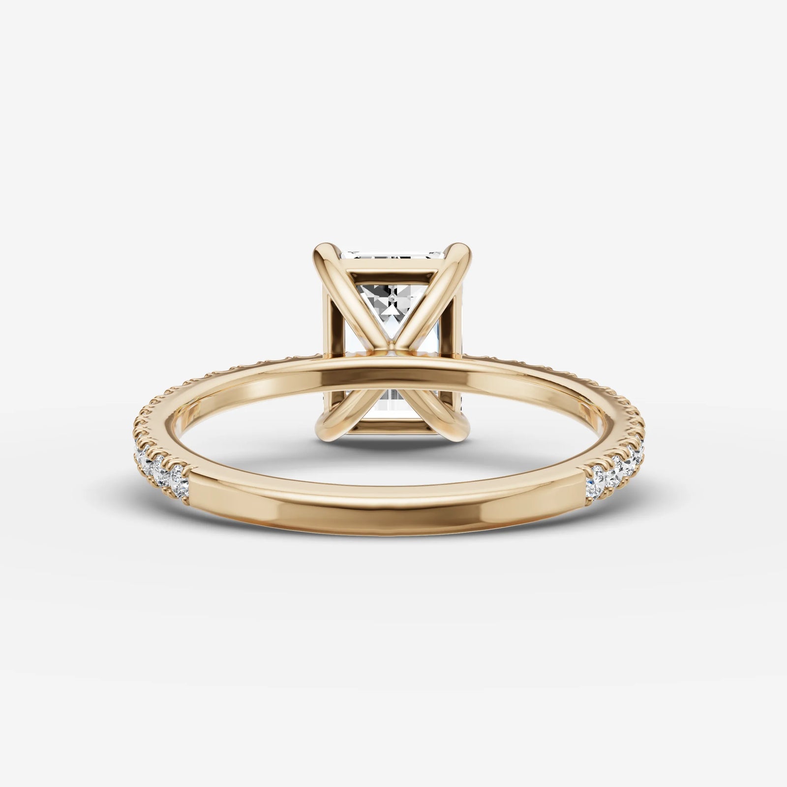 Etoile emerald diamond setting in gold, top view