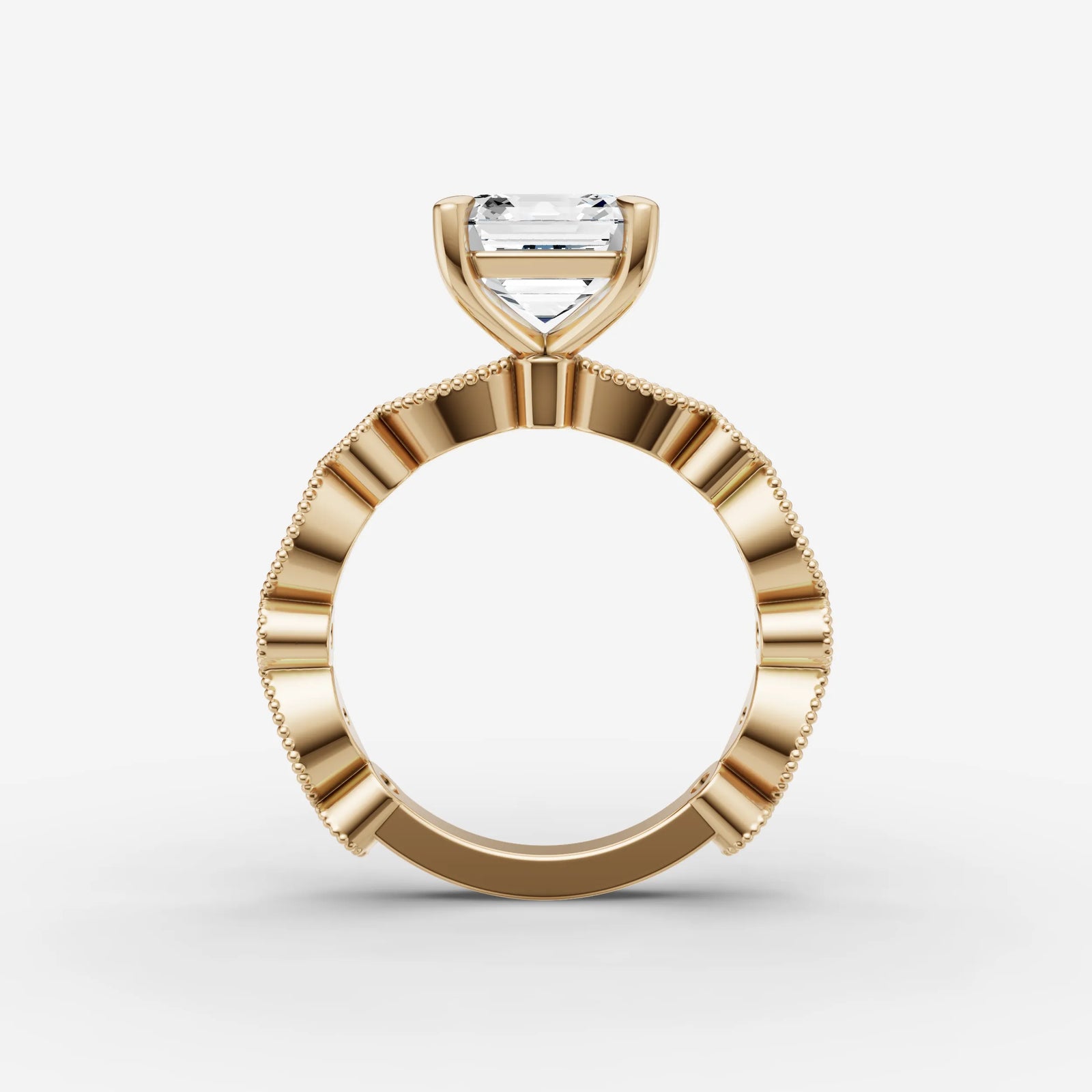 Heritage asscher diamond setting in gold, profile angle