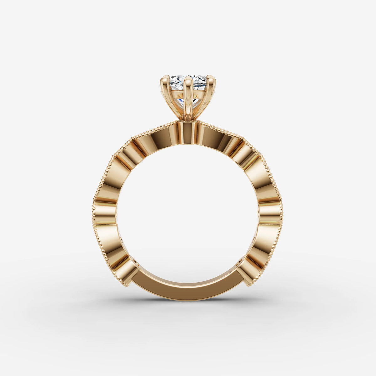 Heritage marquise diamond setting in gold, profile angle