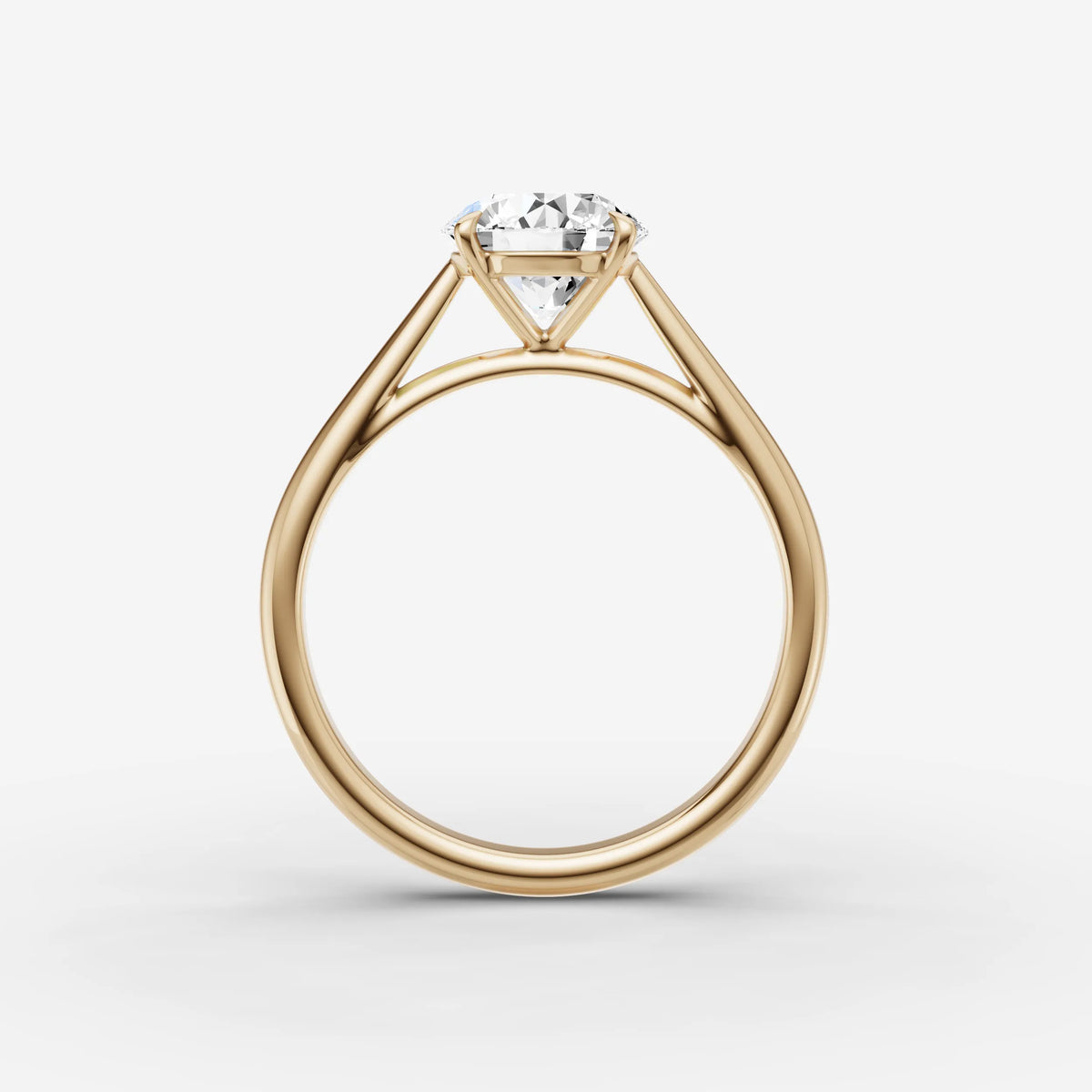Cathedrale round diamond setting in gold, profile angle