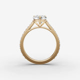 Cathedrale pear diamond setting in gold, profile angle