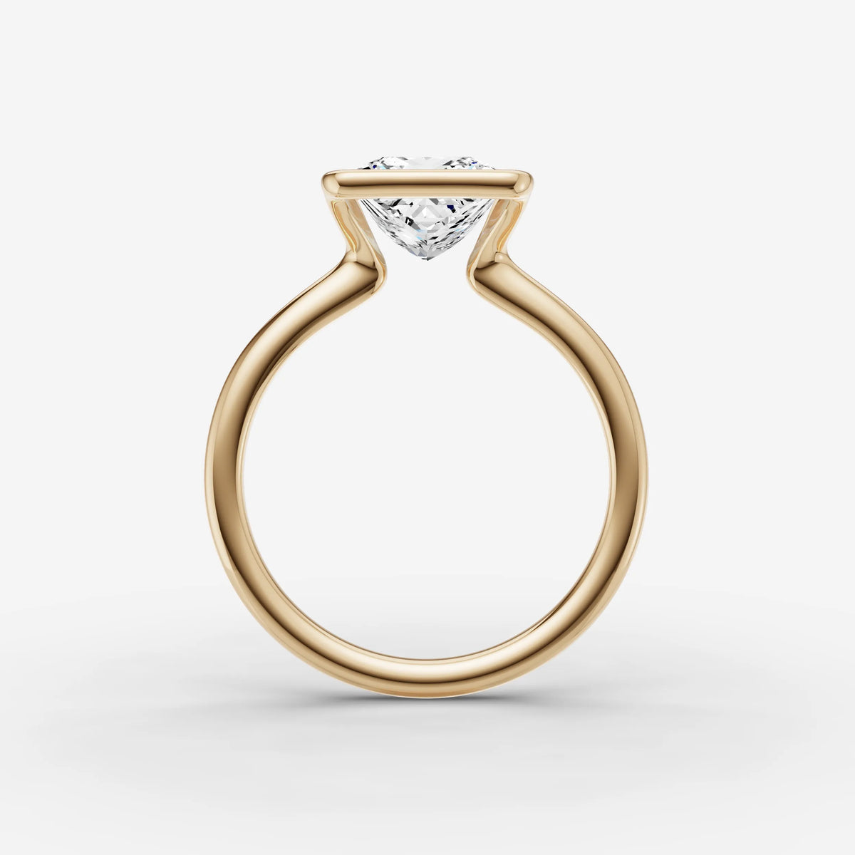 Demi princess diamond setting in gold, profile angle