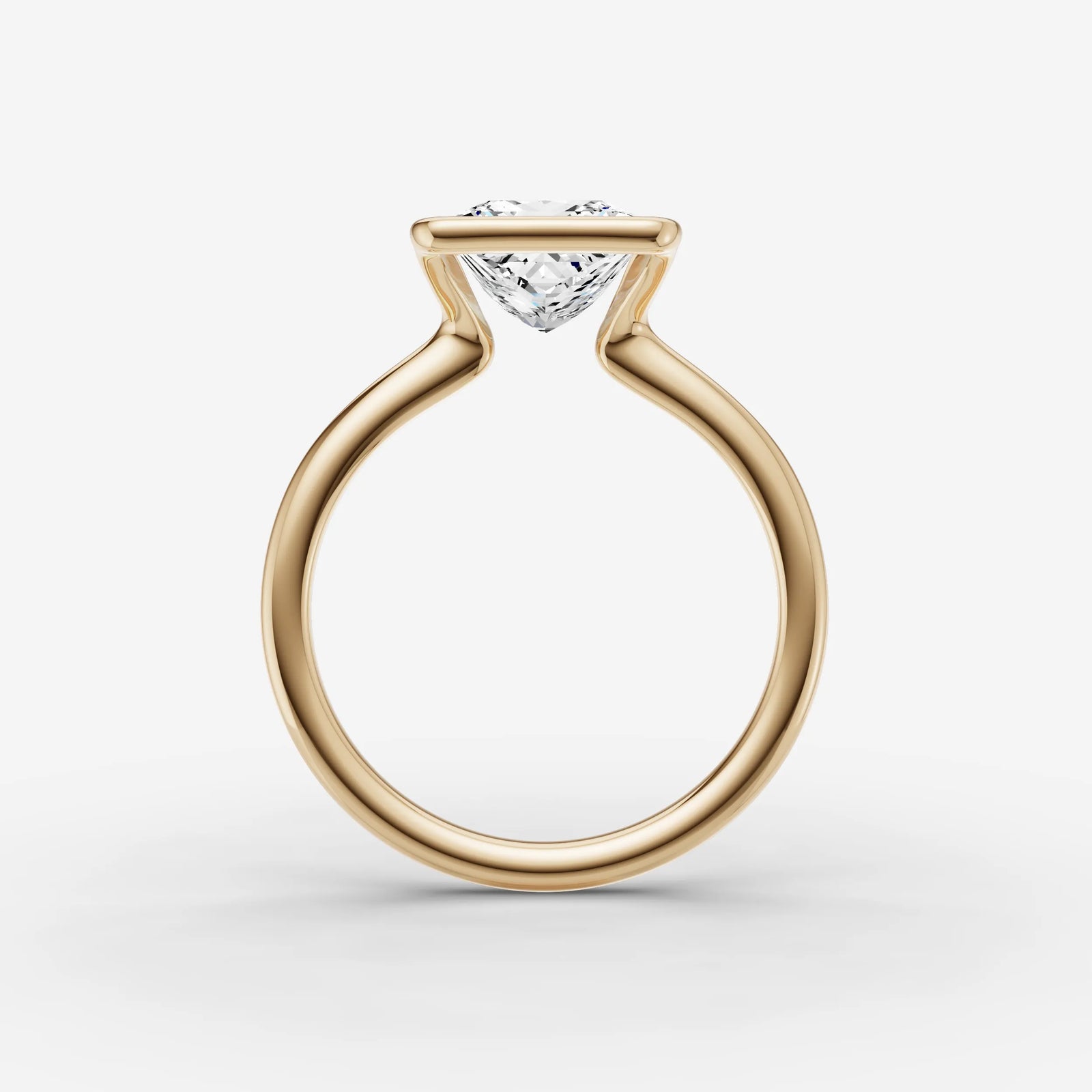 Demi princess diamond setting in gold, profile angle