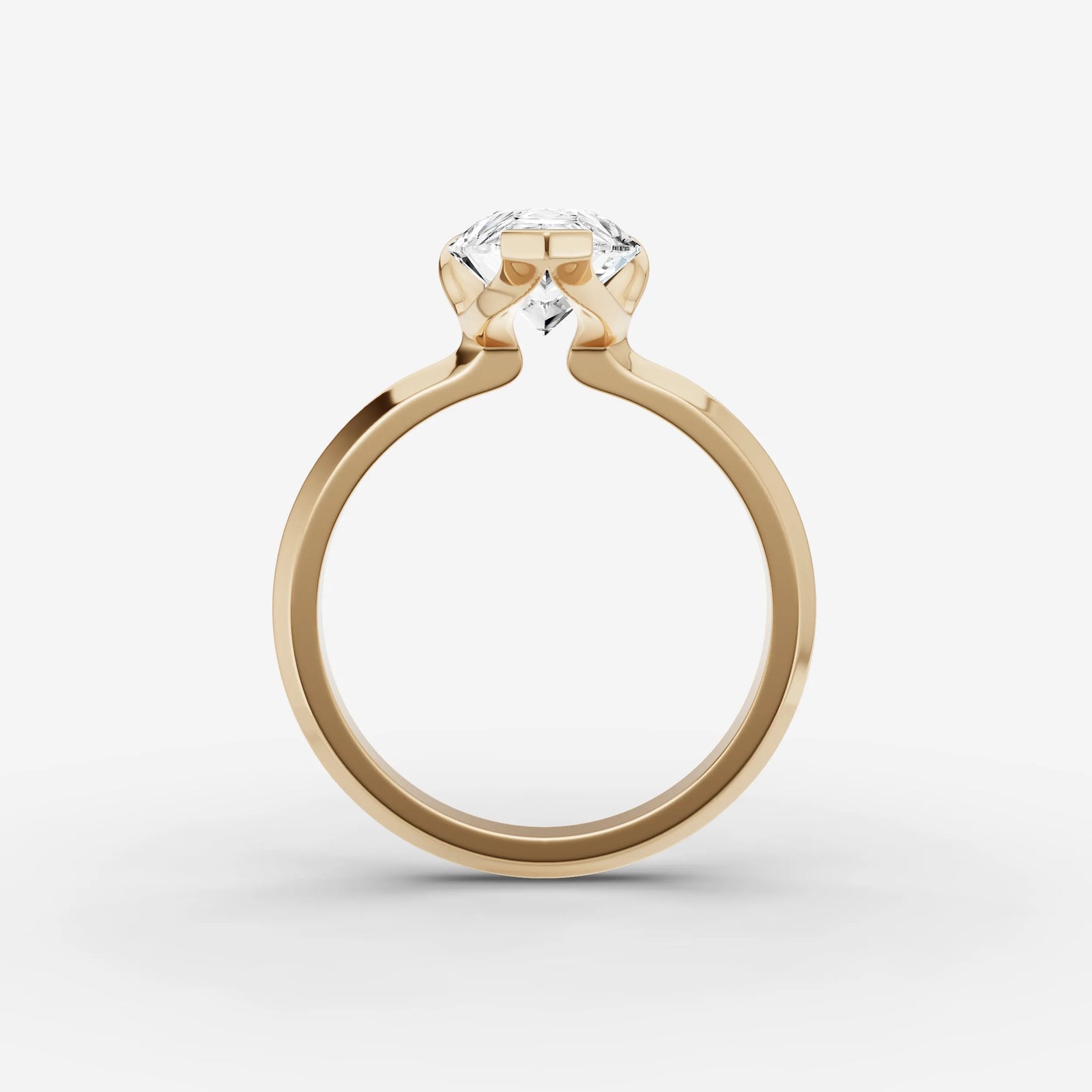 Demi pear diamond setting in gold, profile angle