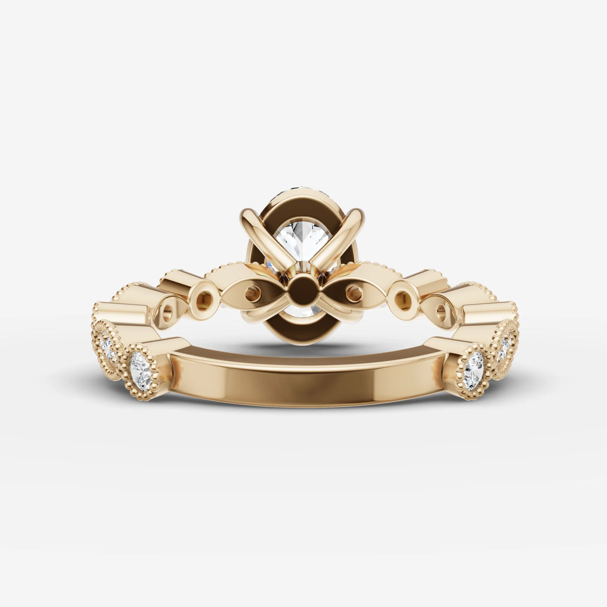 Heritage oval diamond setting in gold, top view