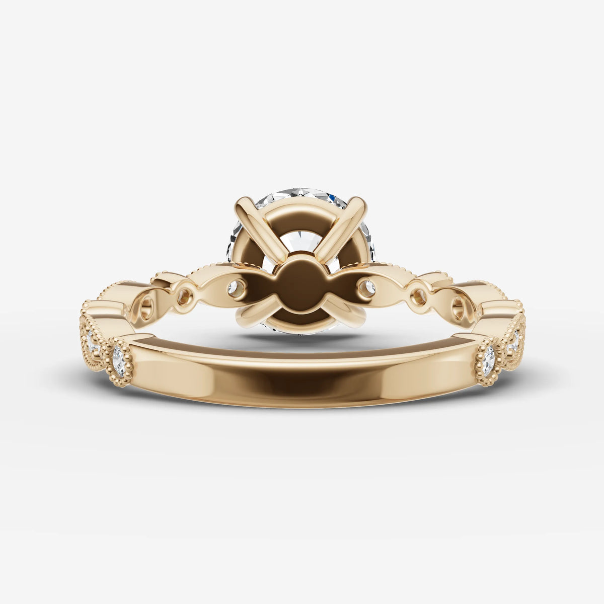 Heritage round diamond setting in gold, top view