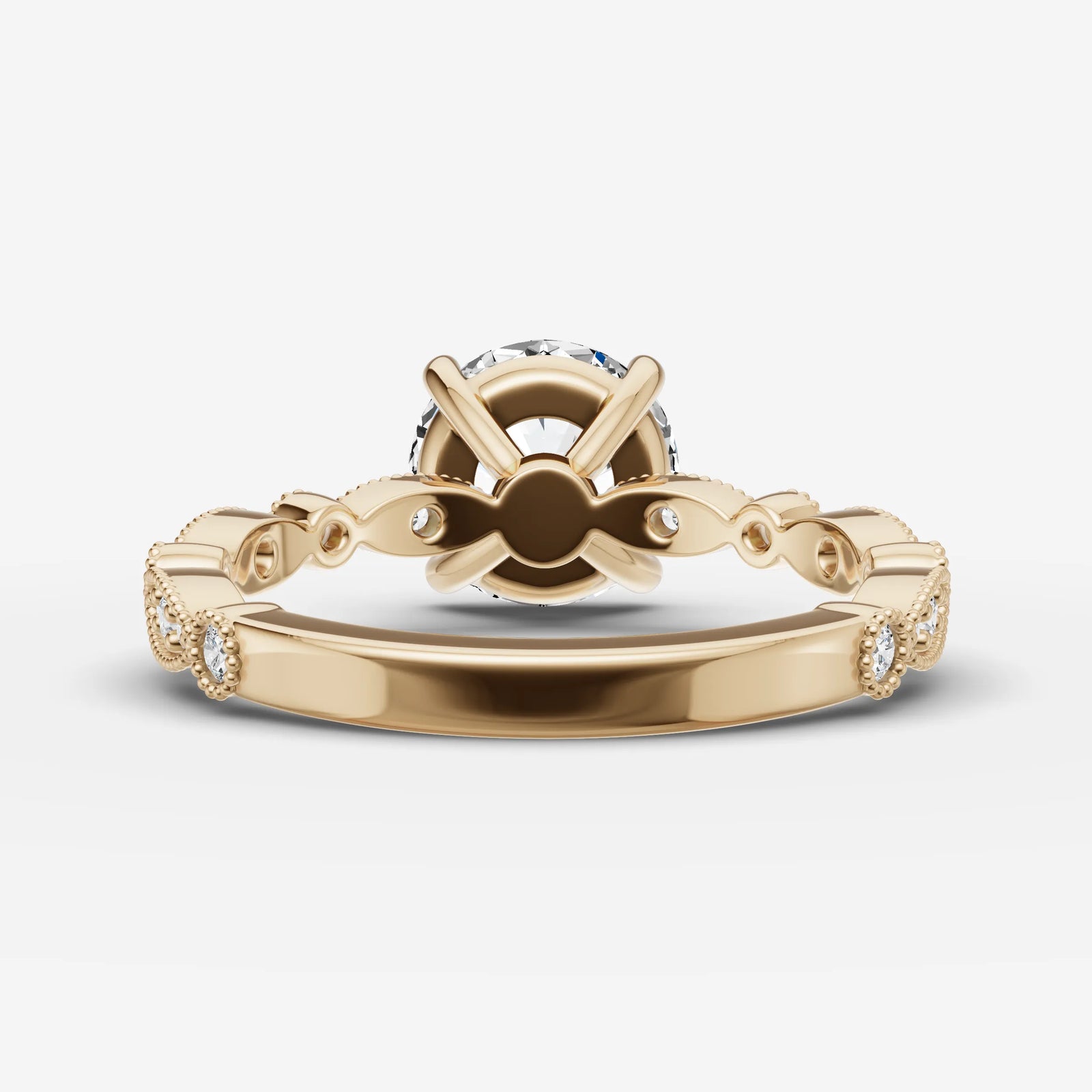Heritage round diamond setting in gold, top view