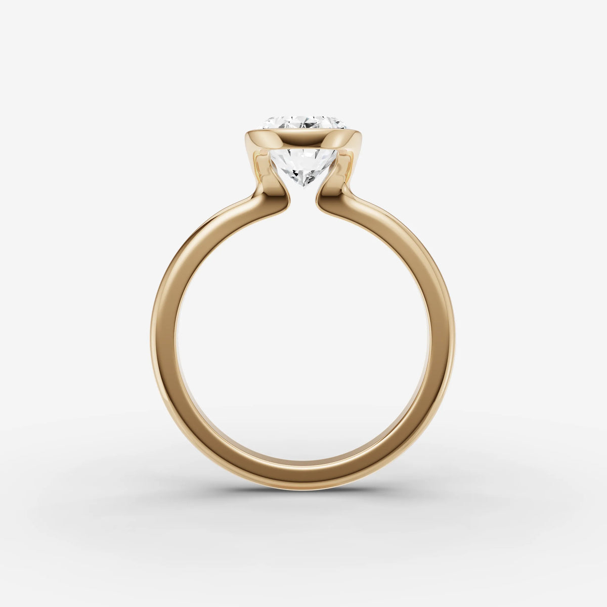 Demi oval diamond setting in gold, profile angle
