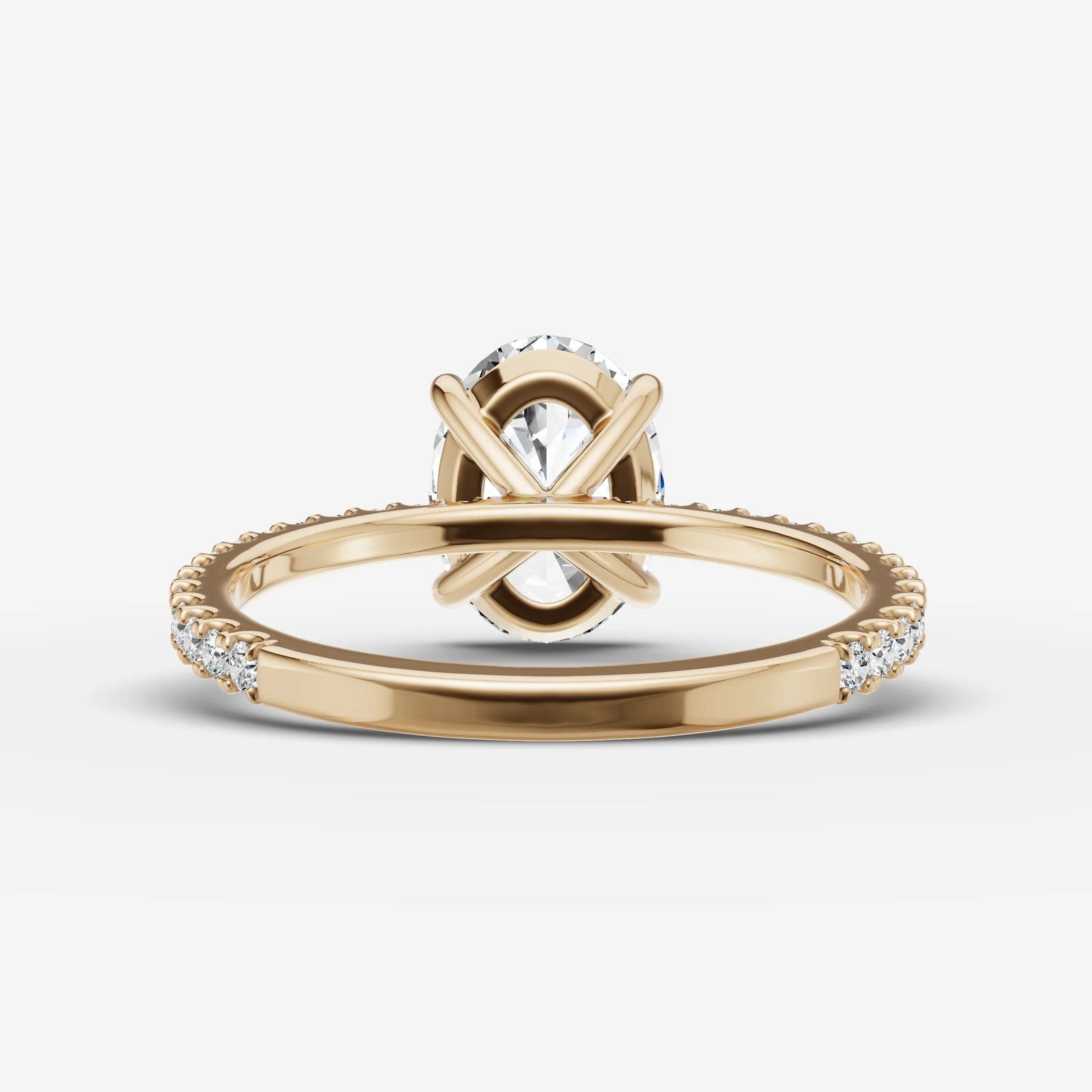 Etoile oval diamond setting in gold, top view