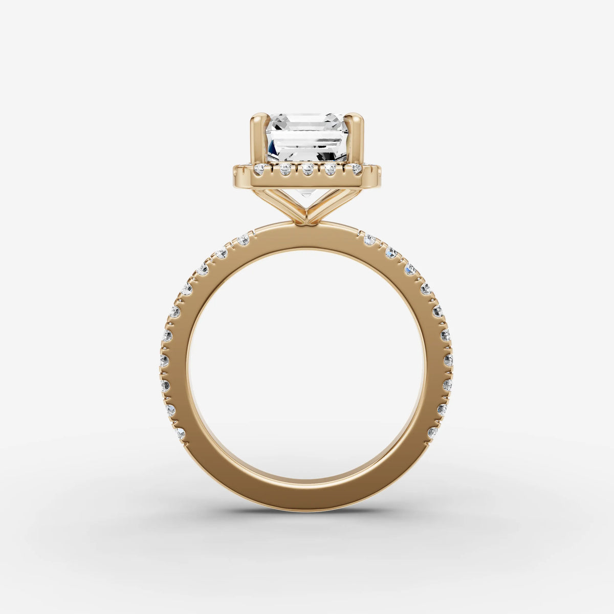 Aurore Etoile emerald diamond setting in gold, profile angle