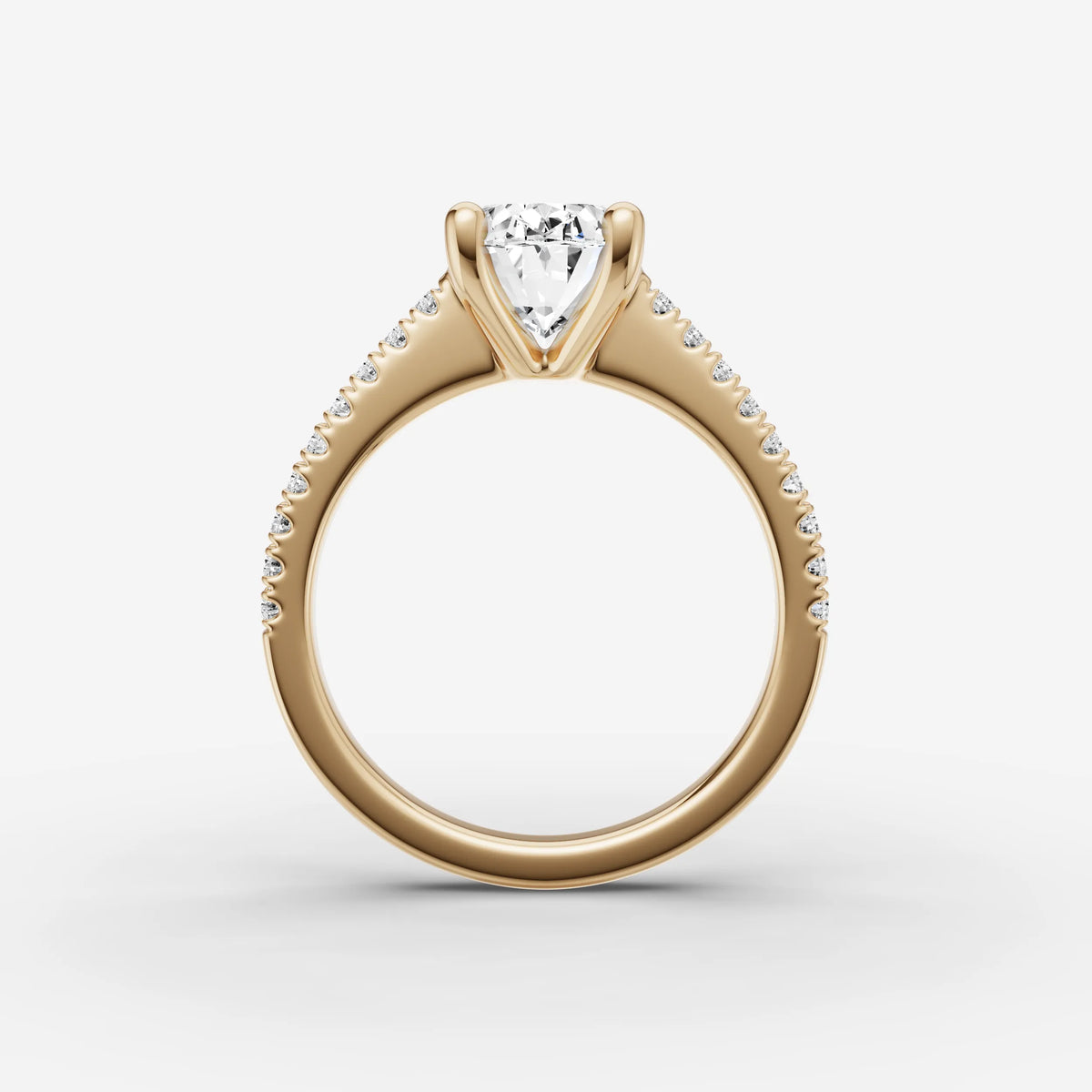 Cathedrale oval diamond setting in gold, profile angle
