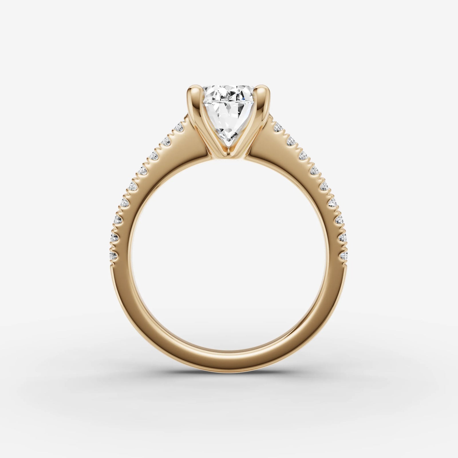 Cathedrale oval diamond setting in gold, profile angle