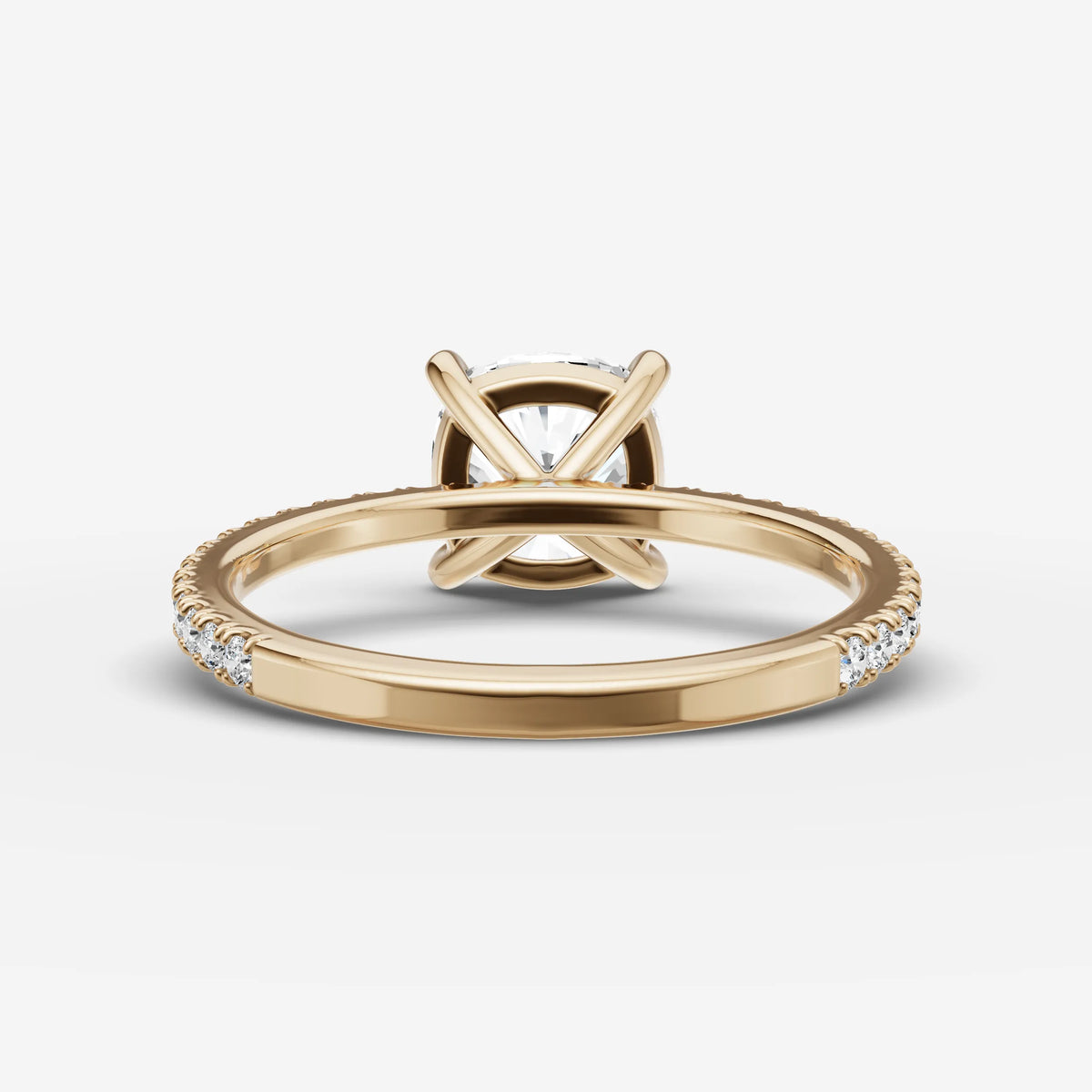 Etoile cushion diamond setting in gold, top view