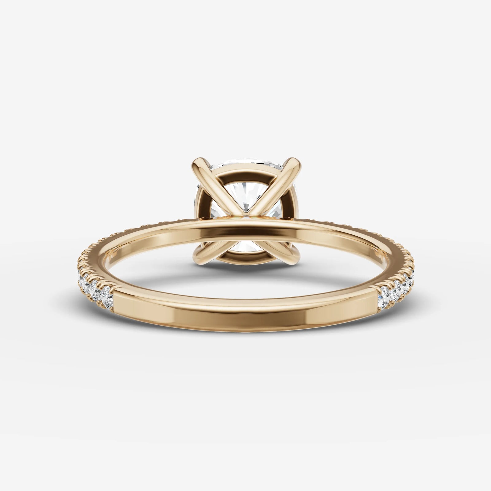 Etoile cushion diamond setting in gold, top view