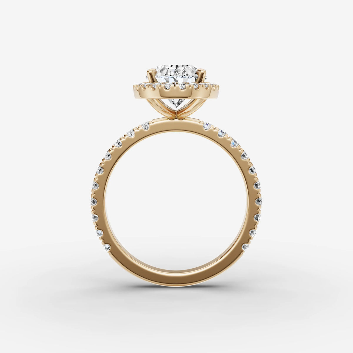 Aurore Etoile oval diamond setting in gold, profile angle