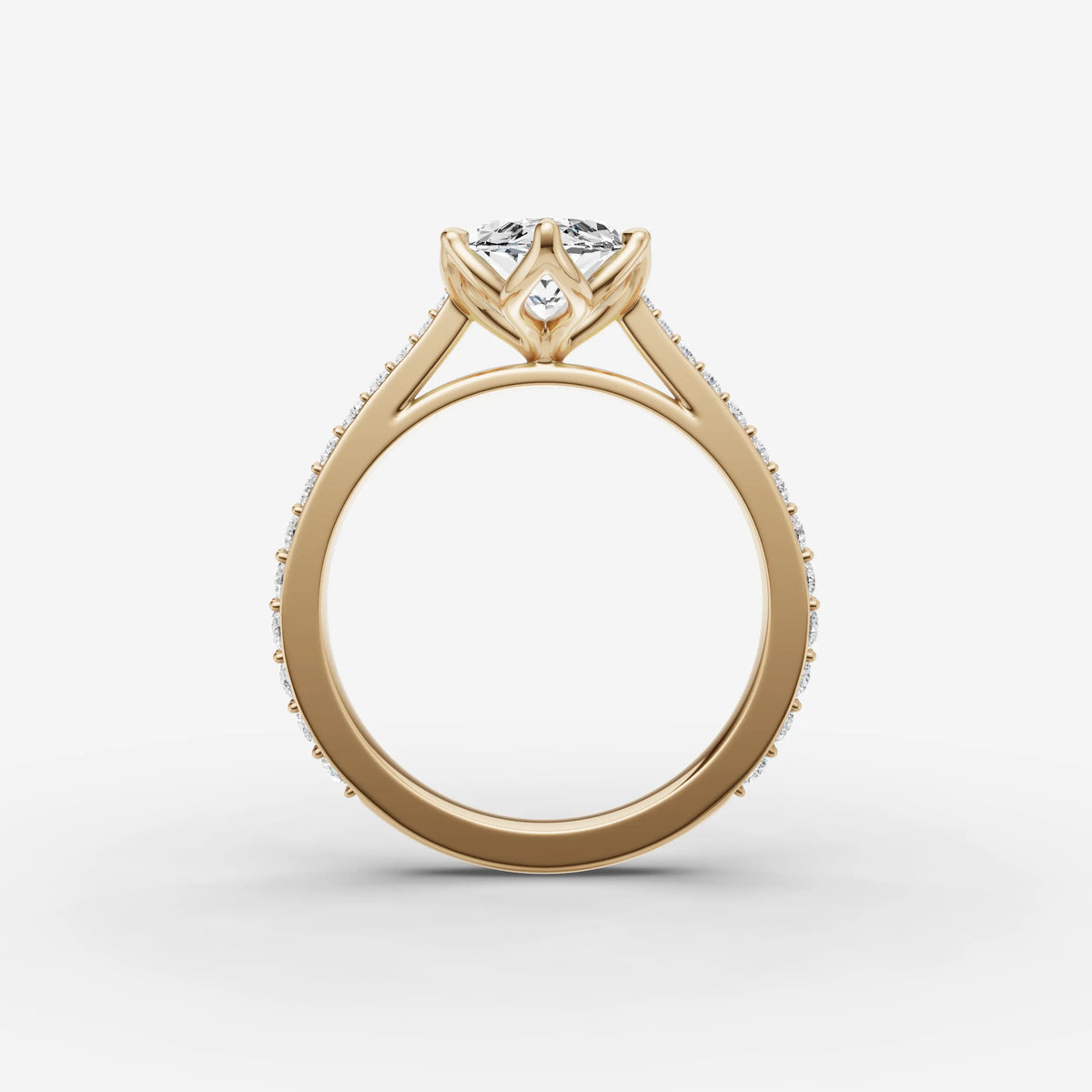 Cathedrale marquise diamond setting in gold, profile angle