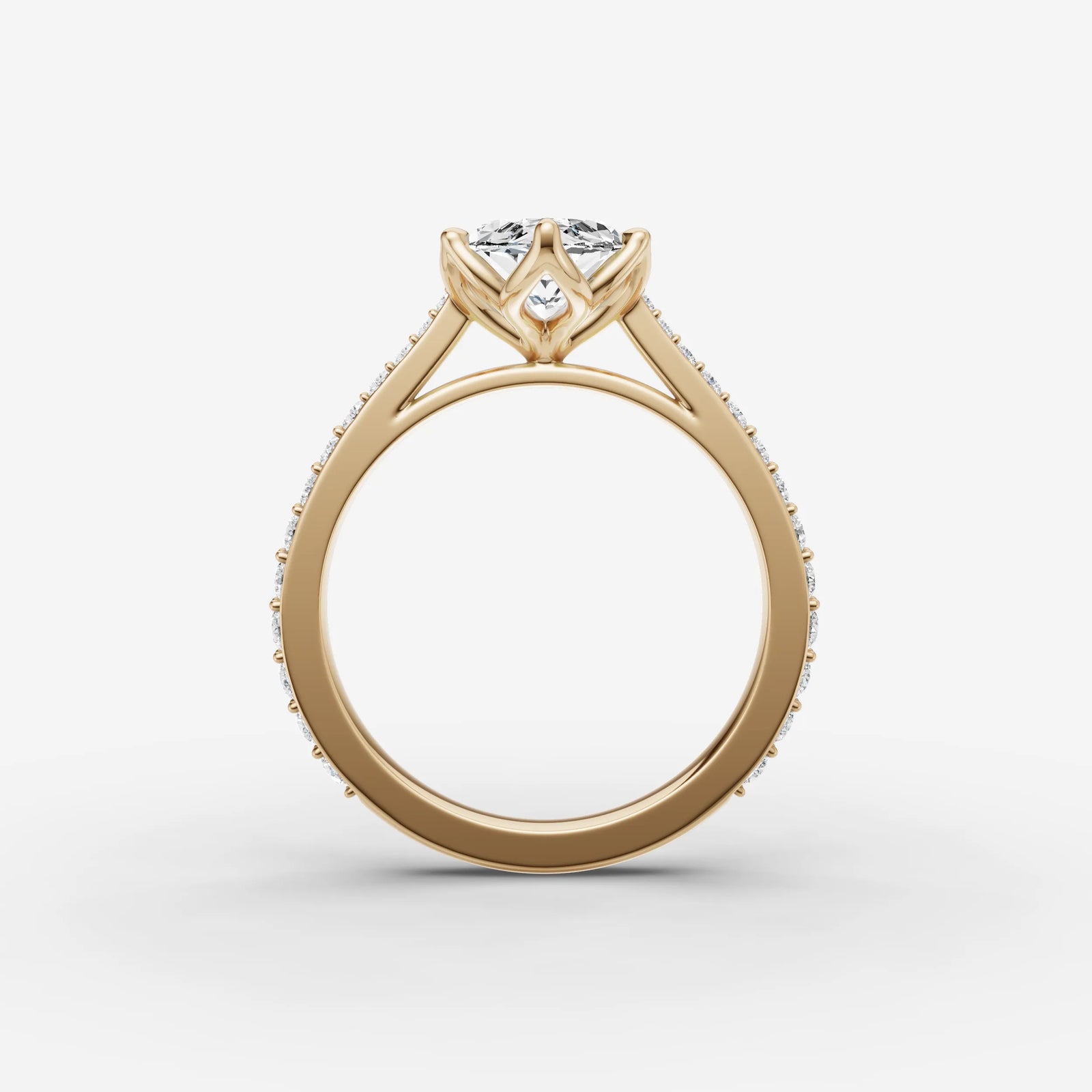 Cathedrale marquise diamond setting in gold, profile angle