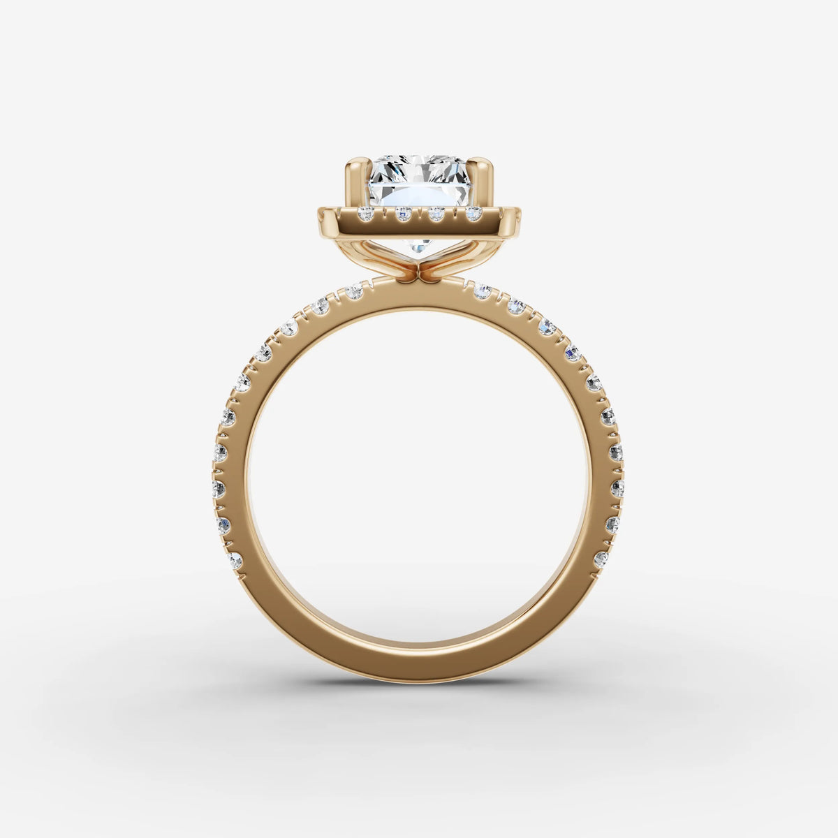 Aurore Etoile radiant diamond setting in gold, profile angle