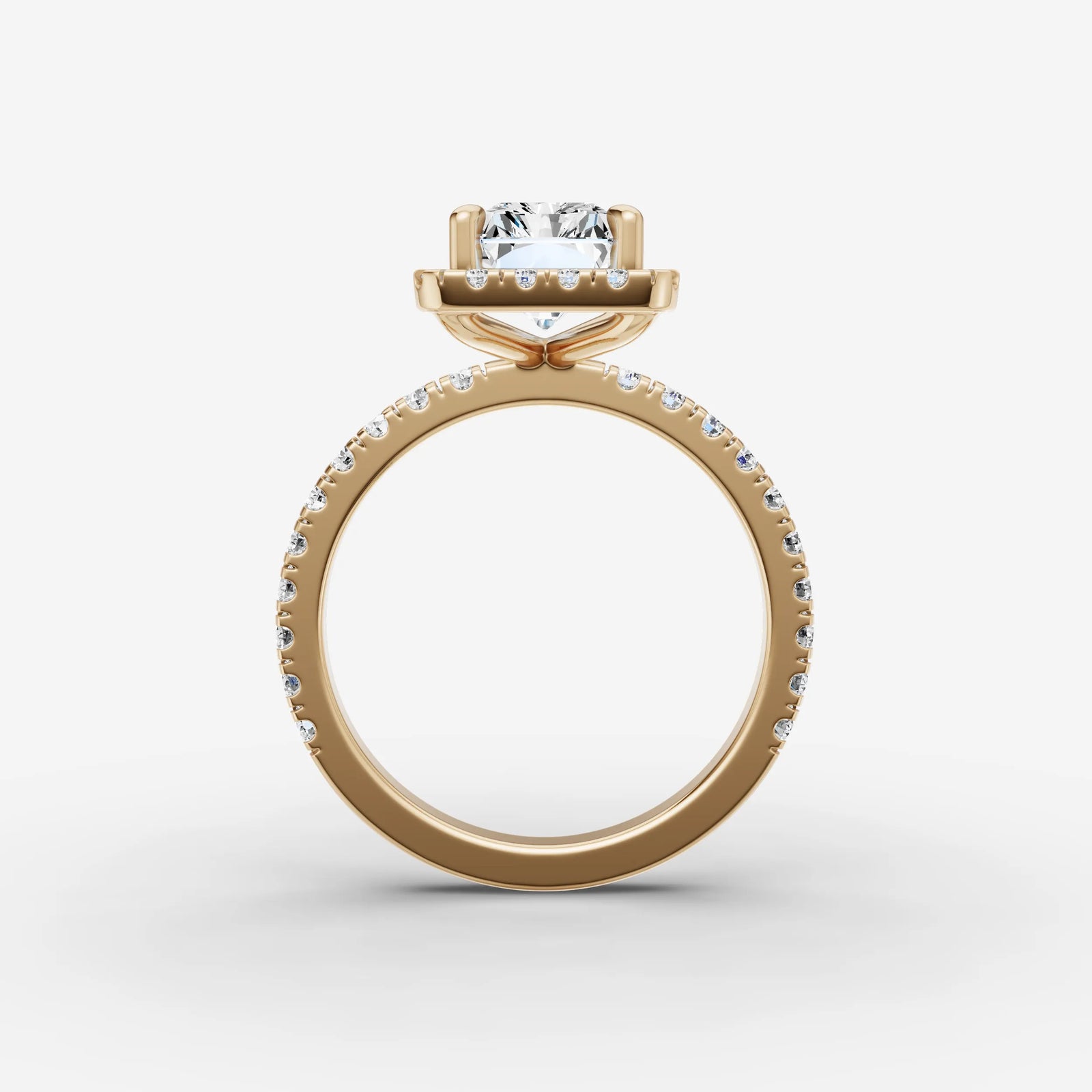 Aurore Etoile radiant diamond setting in gold, profile angle