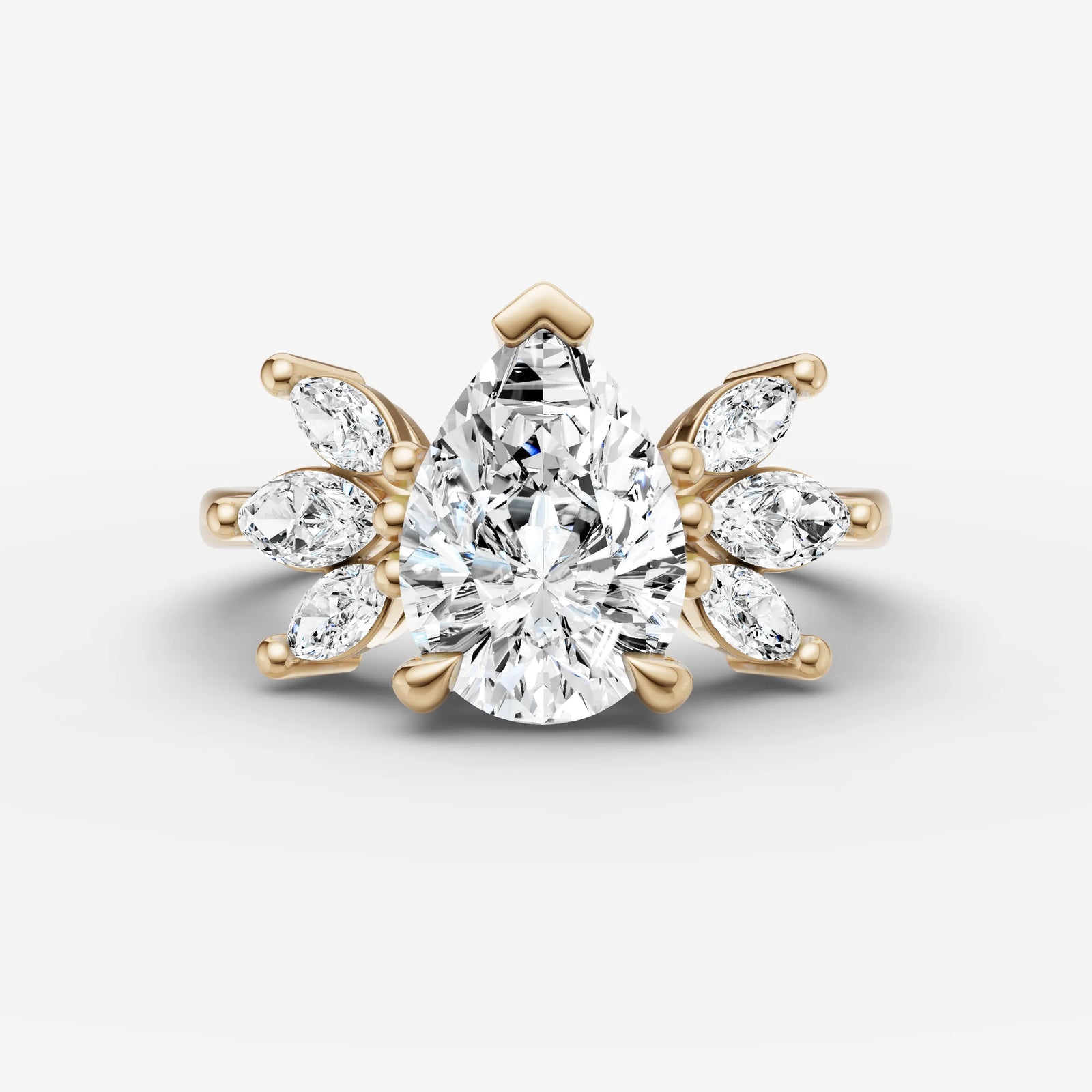 Fleur pear diamond setting in gold, front view