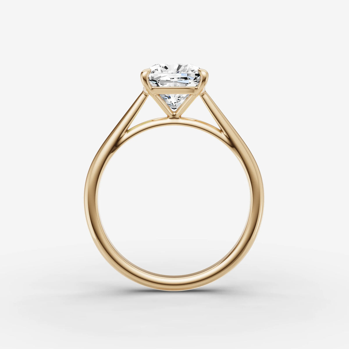Cathedrale cushion diamond setting in gold, profile angle