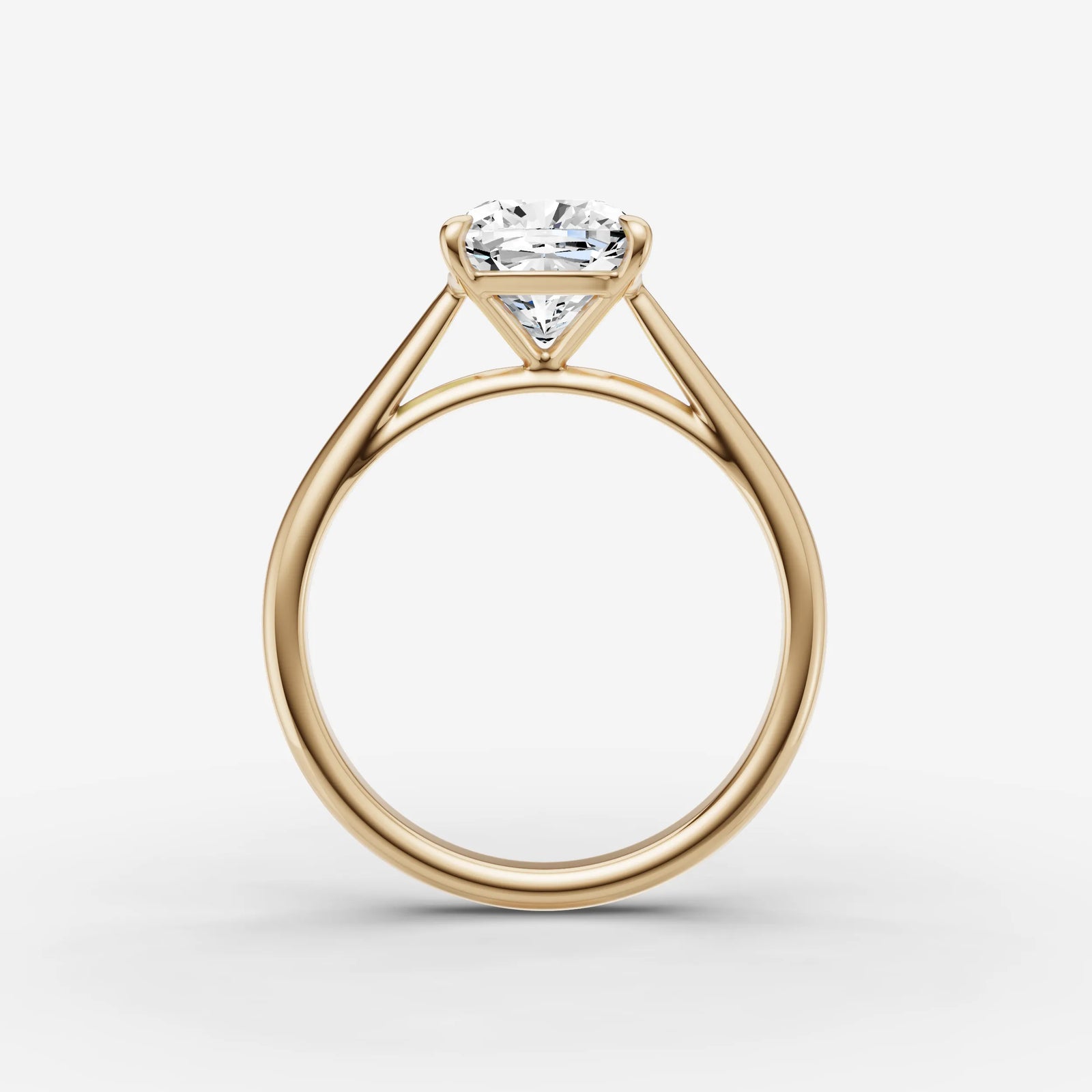 Cathedrale cushion diamond setting in gold, profile angle