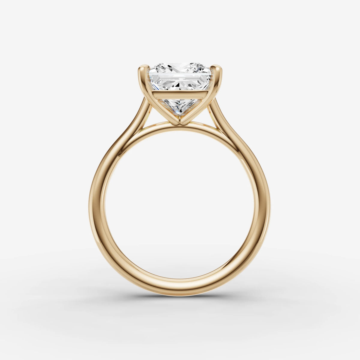 Cathedrale princess diamond setting in gold, profile angle