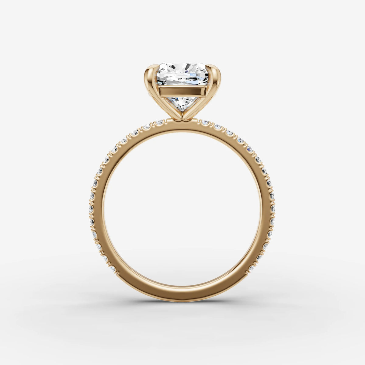 Etoile cushion diamond setting in gold, profile angle