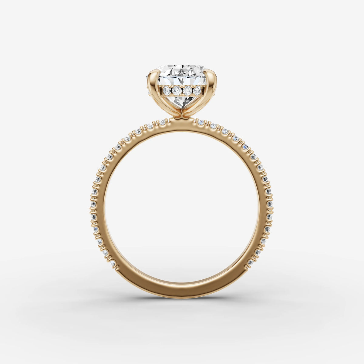 Mystere Etoile oval diamond setting in gold, profile angle
