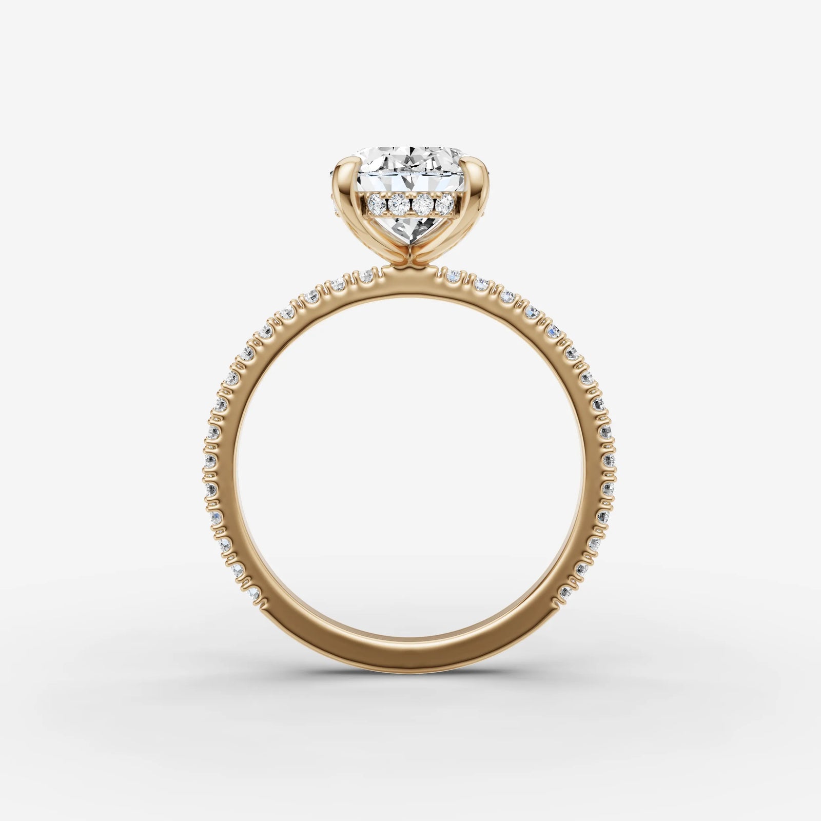 Mystere Etoile oval diamond setting in gold, profile angle